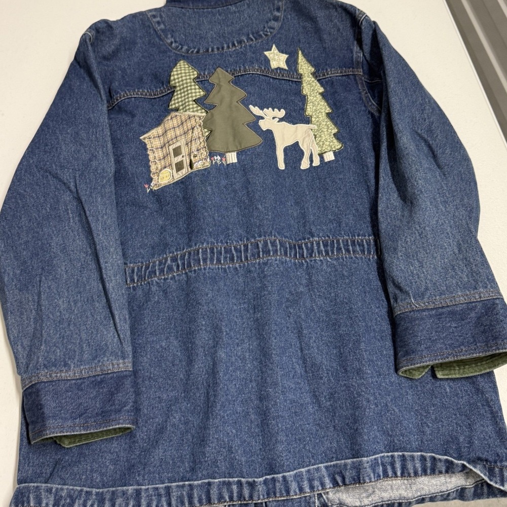 Christopher & Banks Denim Jacket Womens Medium Blue Excellent Vintage 1999 Bear - Picture 6 of 6